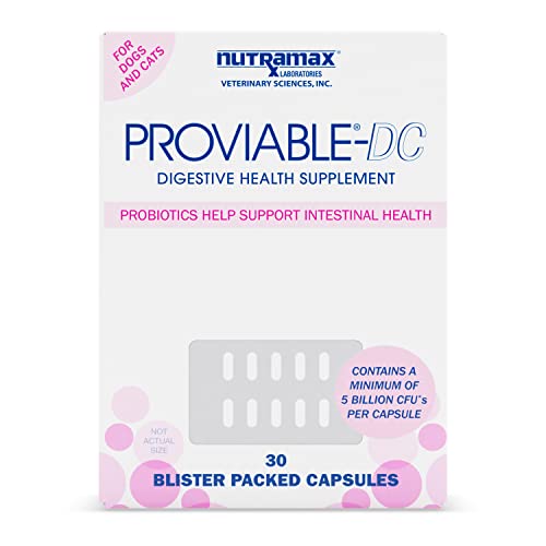 Proviable Digestive Health Supplement Multi-Strain Probiotics and Prebiotics for Cats and Dogs - with 7 Strains of Bacteria, 80 Capsules