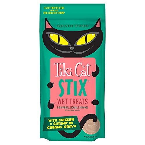 Tiki Cat Stix Mousse Treats, Single Serve Indulgent Lickable Treat or Dry Food Topper, with Duck in Creamy Gravy, 3 oz. Pouch (Pack of 6)