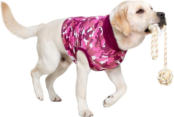 Suitical Recovery Suit for Dogs | Spay and Neutering Dog Surgery Recovery Suit for Male or Female | Soft Fabric for Skin Conditions | S+ | Neck to Tail 19.3”-22.4” | Pink Camouflage