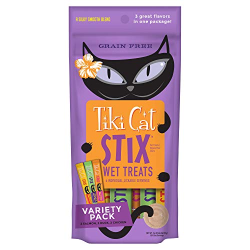 Tiki Cat Stix Mousse Treats, Single Serve Indulgent Lickable Treat or Dry Food Topper, with Duck in Creamy Gravy, 3 oz. Pouch (Pack of 6)