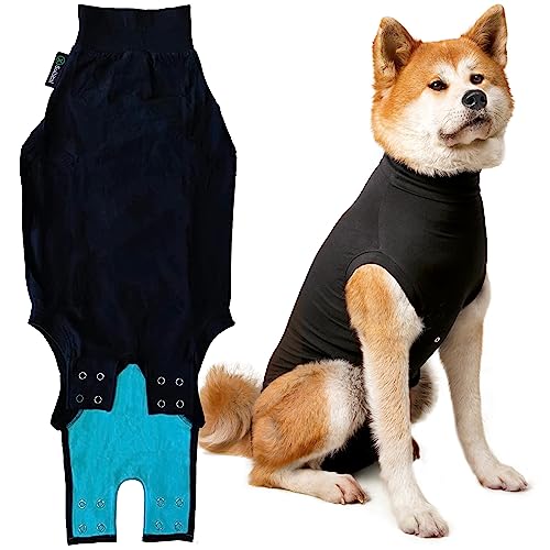 Suitical Recovery Suit for Dogs - Dog Surgery Recovery Suit with Clip-Up System - Breathable Fabric for Spay, Neuter, Skin Conditions, Incontinence - M+ Dog Suit, Black