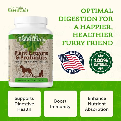 Animal Essentials Plant Enzyme & Probiotics - Digestive Nutrient Absorption Supplement for Dogs & Cats, Plant & Microbial Enzyme Blend - 10.6 Oz