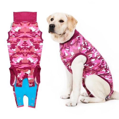 Suitical Recovery Suit for Dogs | Spay and Neutering Dog Surgery Recovery Suit for Male or Female | Soft Fabric for Skin Conditions | S+ | Neck to Tail 19.3”-22.4” | Pink Camouflage