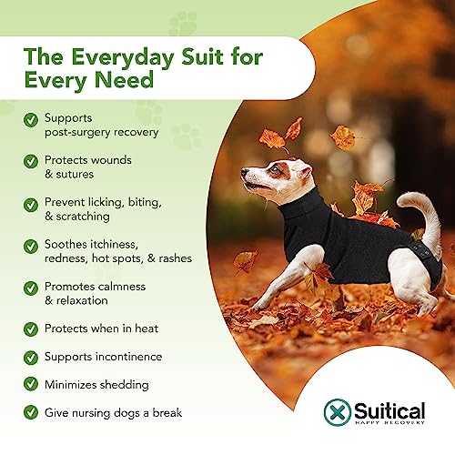 Suitical Recovery Suit for Dogs - Dog Surgery Recovery Suit with Clip-Up System - Breathable Fabric for Spay, Neuter, Skin Conditions, Incontinence - M+ Dog Suit, Black