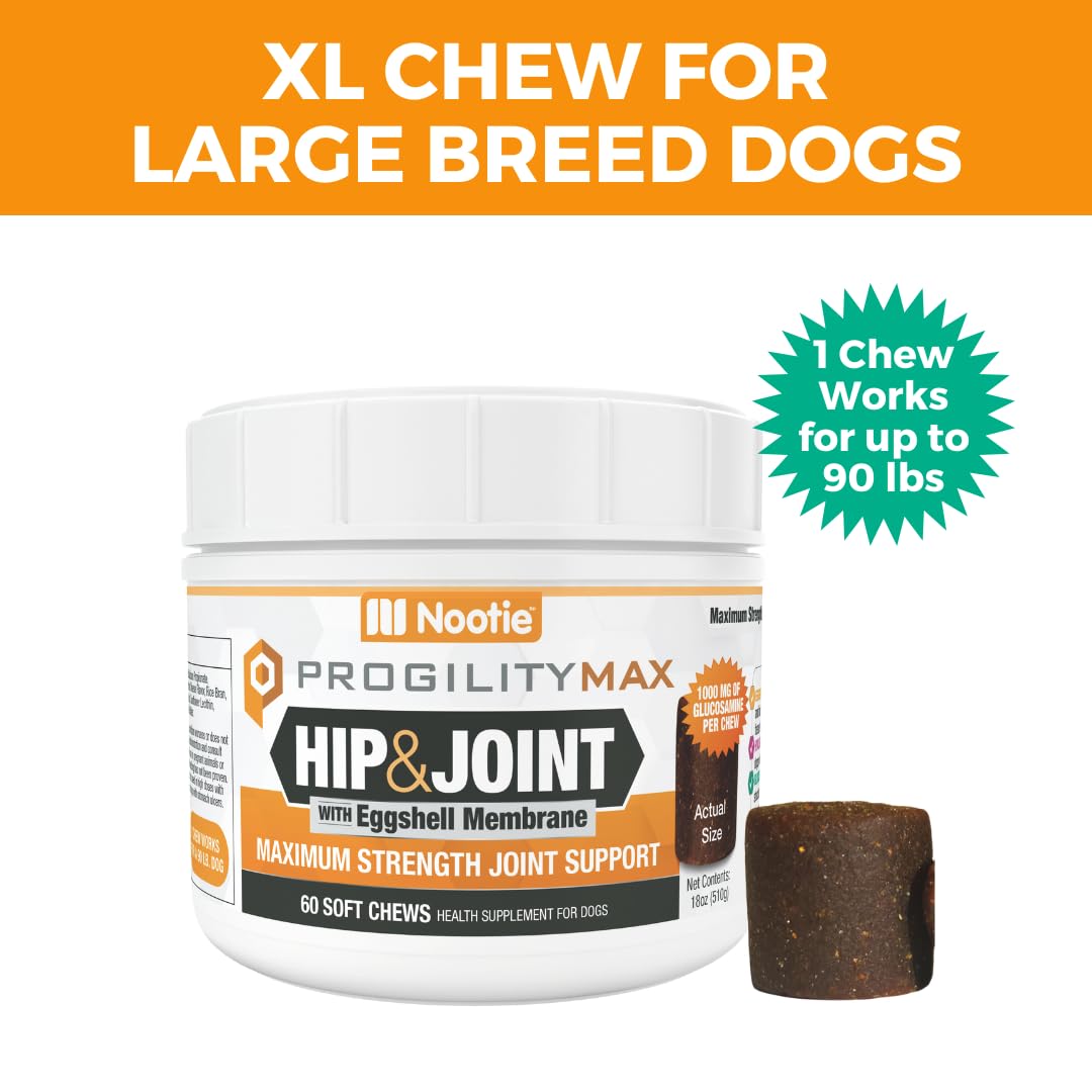 Nootie PROGILITY Daily Hip & Joint Chews for Dogs - Supports Joint Health, Joint Pain Relief, Helps Improve Mobility with Hyaluronic Acid, Glucosamine, Chondroitin, and MSM - For All Dog Sizes - 90 ct