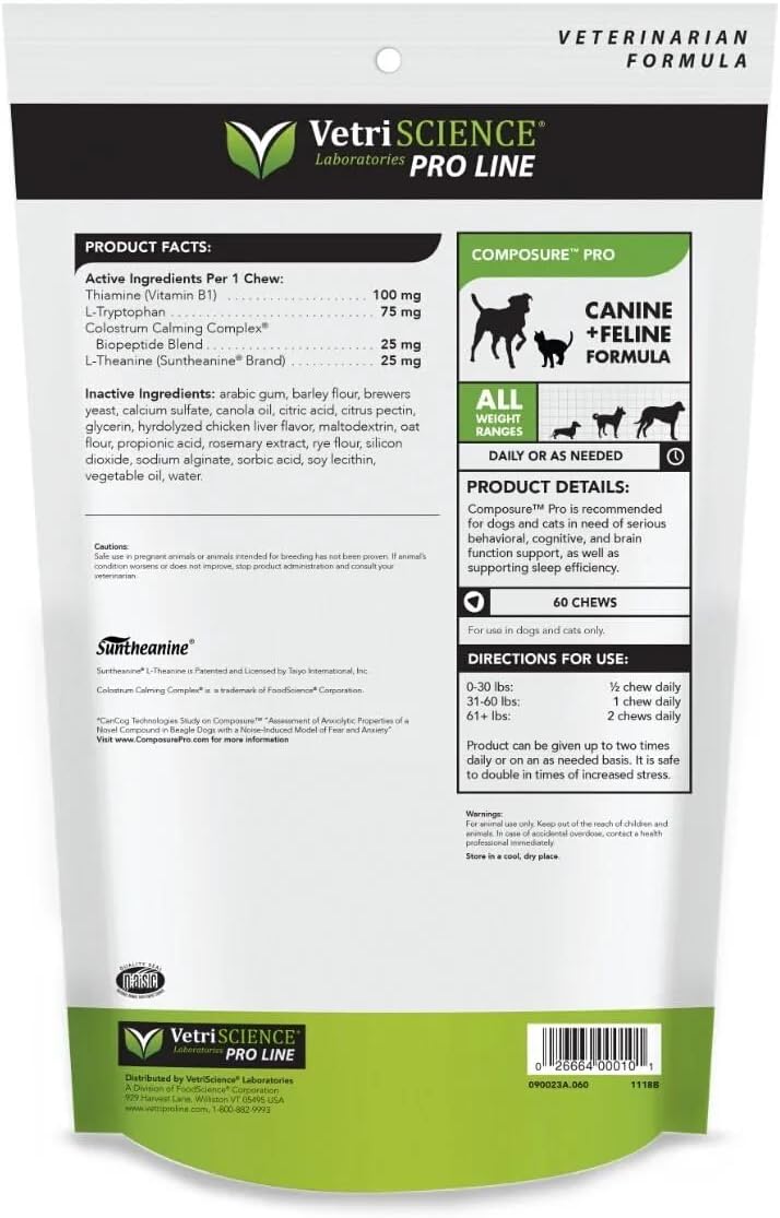 VETRISCIENCE Pro Composure Pro Calming Supplement - Dog + Cat, 60 Chews