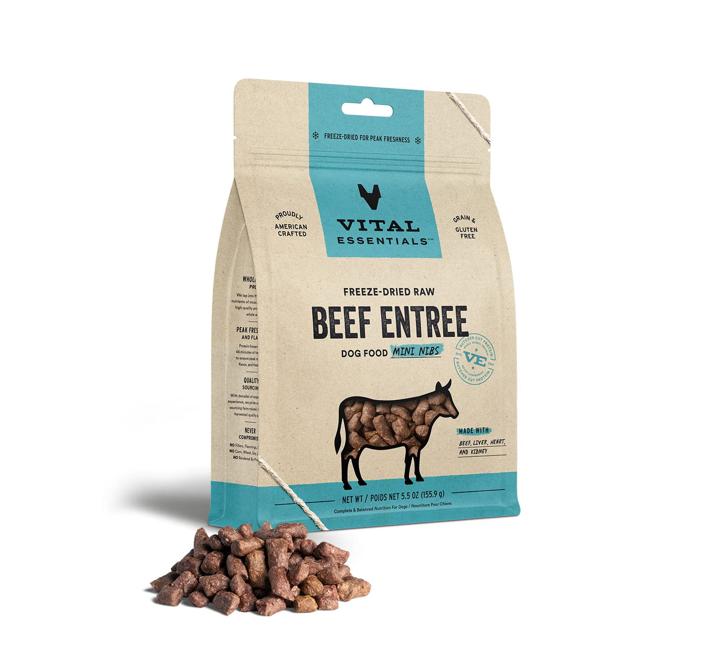 Vital Essentials Freeze Dried Raw Dog Food, Beef Mini Nibs Entree, 25 oz