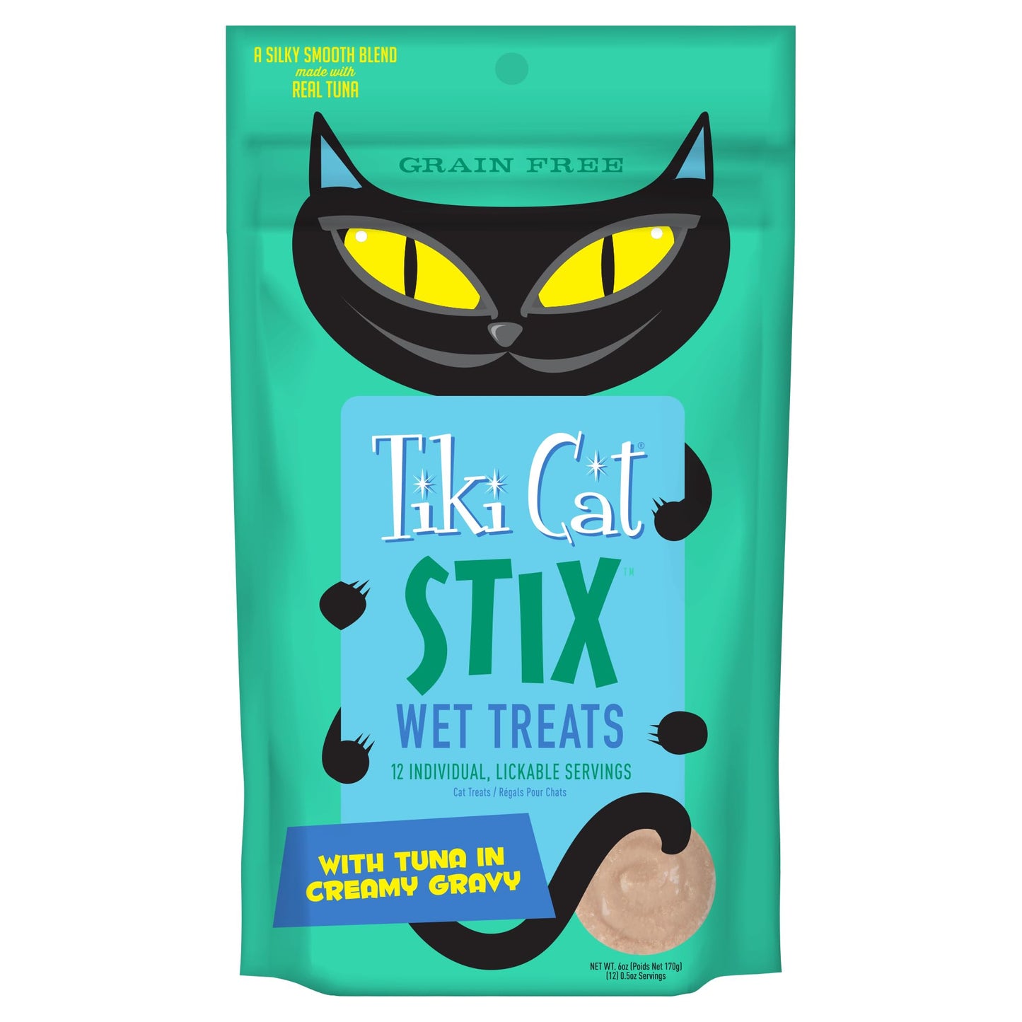 Tiki Cat Stix Mousse Treats, Single Serve Indulgent Lickable Treat or Dry Food Topper, with Duck in Creamy Gravy, 3 oz. Pouch (Pack of 6)