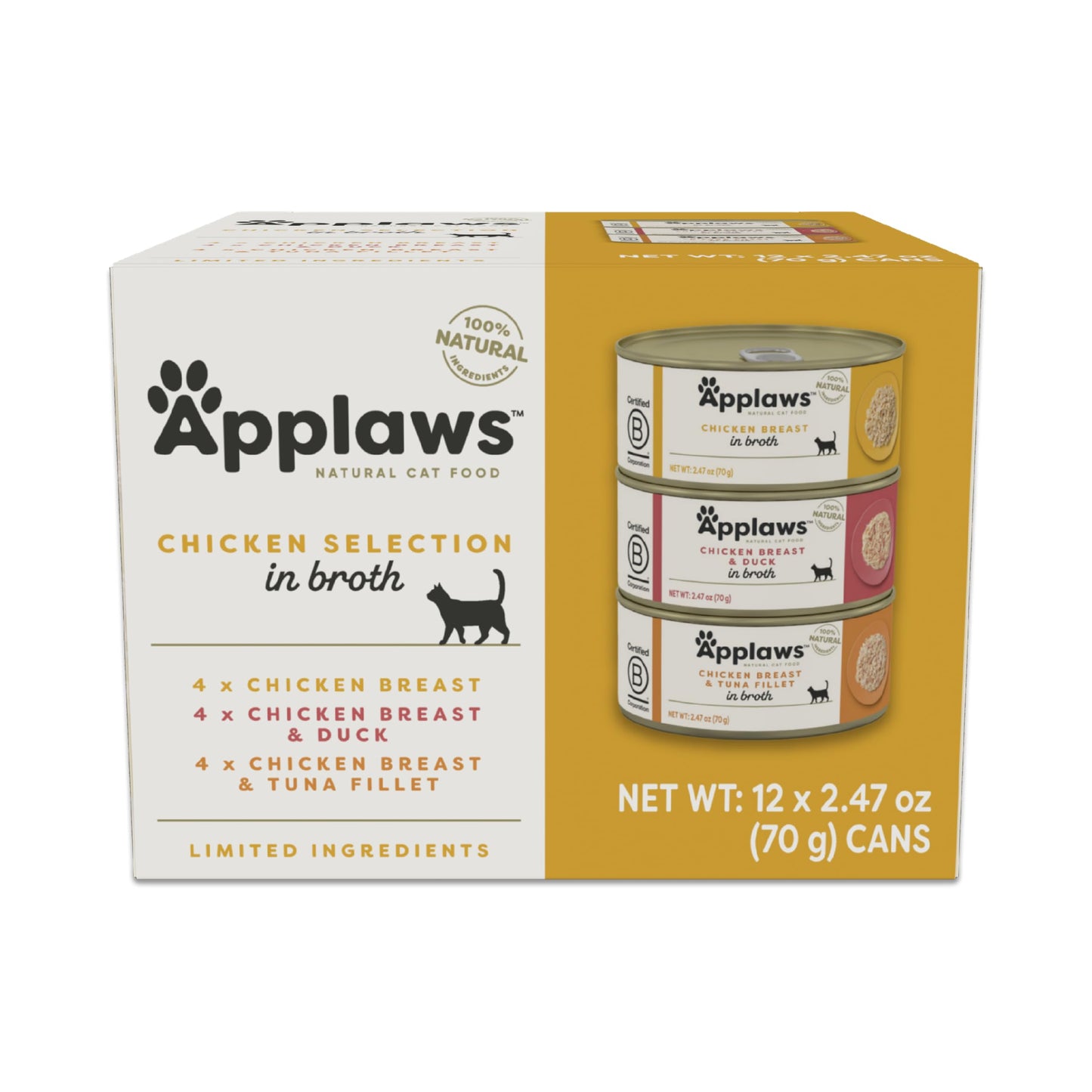 Applaws Natural Wet Cat Food, 24 Count, Limited Ingredient Canned Wet Cat Food, Tuna with Shrimp in Broth, 2.47oz Cans