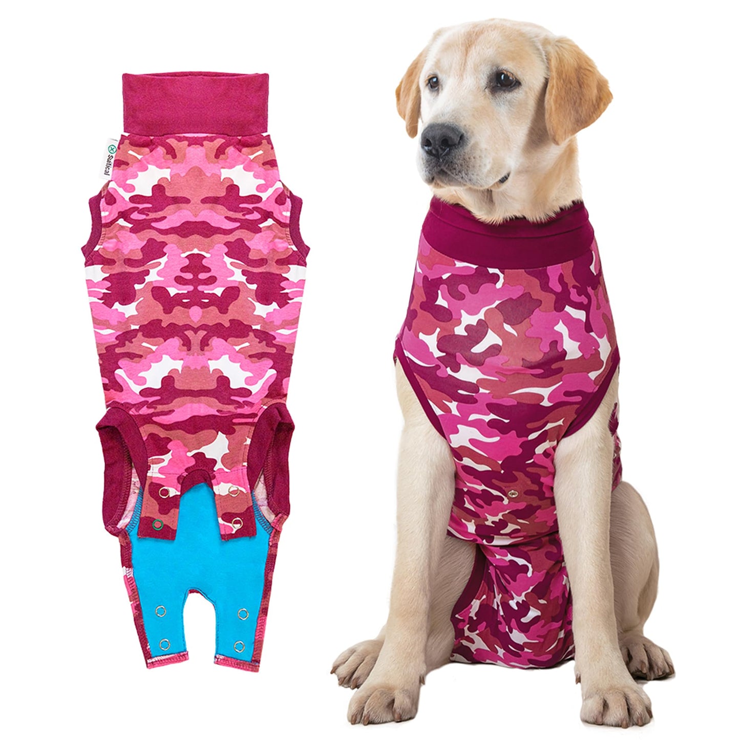 Suitical Recovery Suit for Dogs | Spay and Neutering Dog Surgery Recovery Suit for Male or Female | Soft Fabric for Skin Conditions | S+ | Neck to Tail 19.3”-22.4” | Pink Camouflage