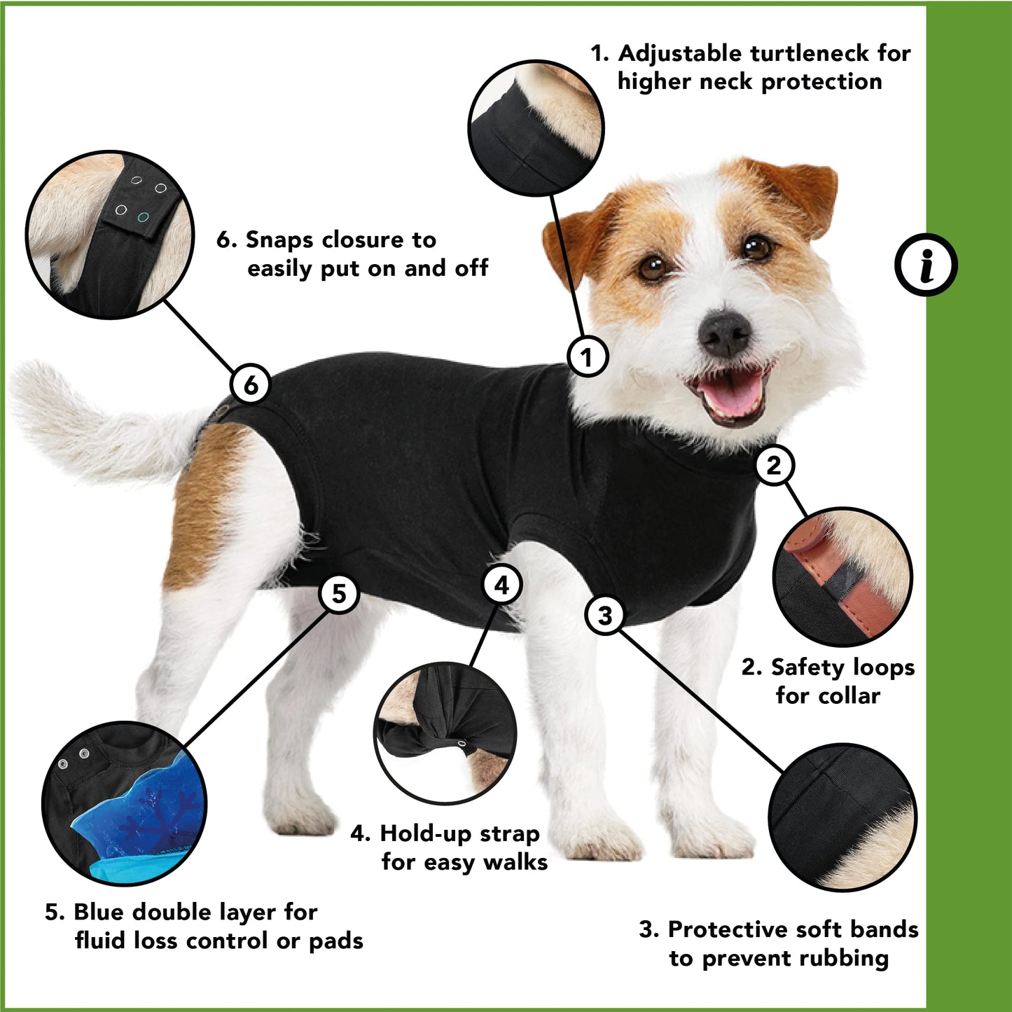 Suitical Recovery Suit for Dogs - Dog Surgery Recovery Suit with Clip-Up System - Breathable Fabric for Spay, Neuter, Skin Conditions, Incontinence - M+ Dog Suit, Black