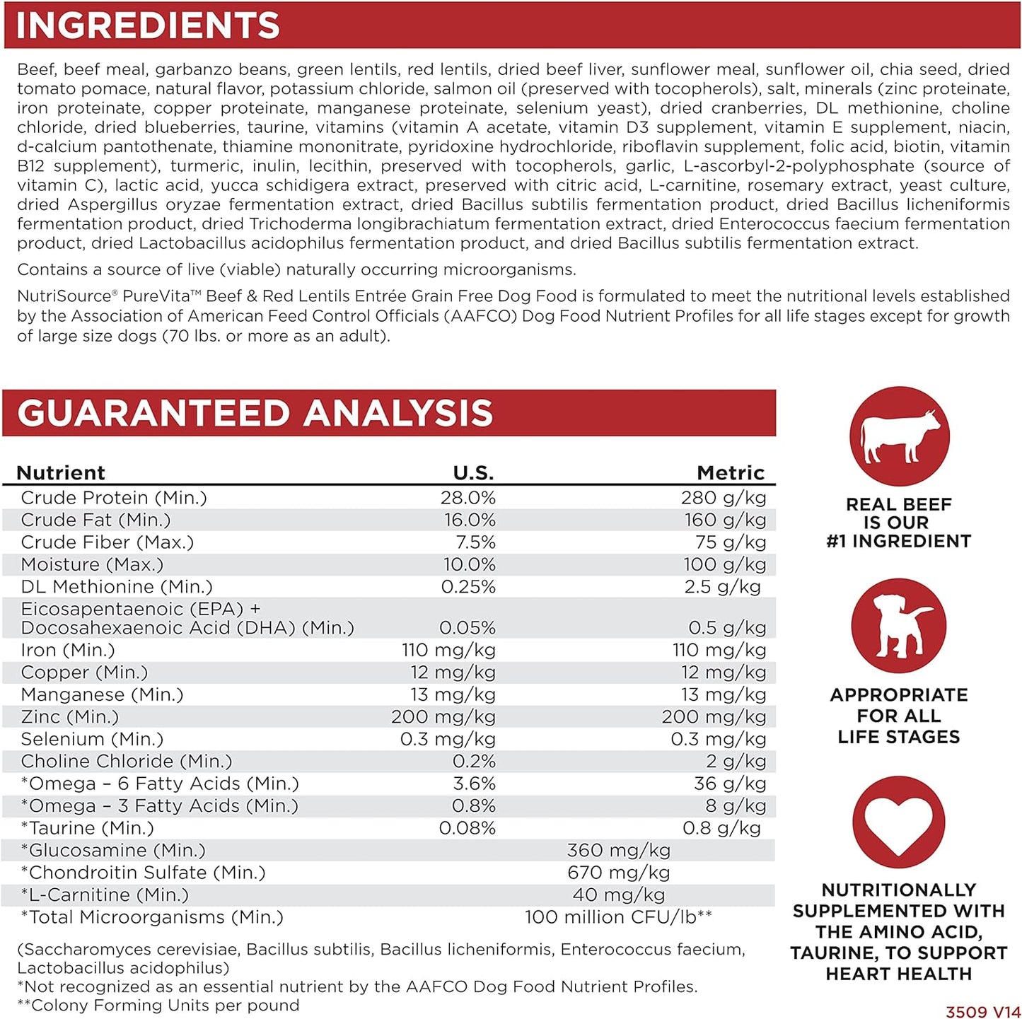 Nutri Source Pure Vita Grain Free Beef & Red Lentils, 15-Pound