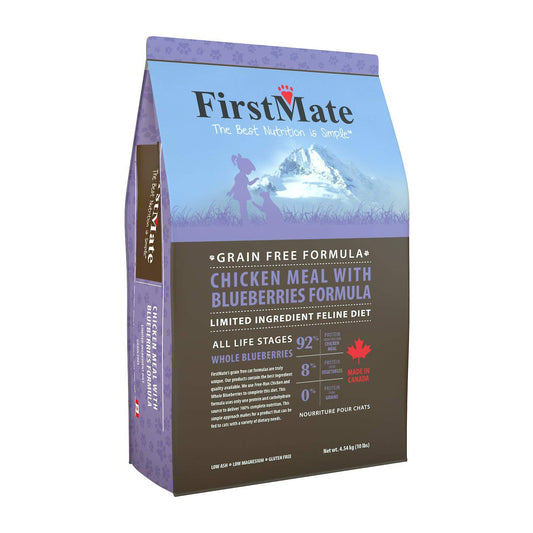 FirstMate Grain Free Limited Ingredient Dry Cat Food, 10 Pounds, Chicken Meal with Blueberries