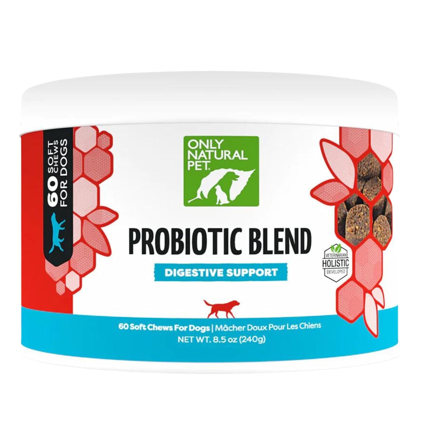 Only Natural Pet Probiotic Dog and Cat Supplement - Digestive & Gut Health Enzyme Formula, Puppy & Canine Digestive Chews, Best for Stomach Relief & Gas Aid - Soft Chews, 60 Count.