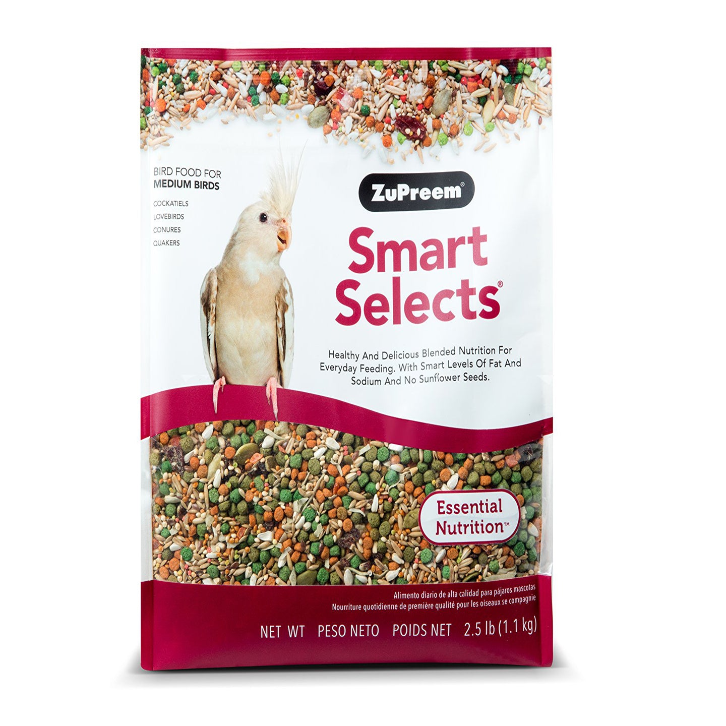 ZuPreem Smart Selects Bird Food for Medium Birds, 2.5 lb (Pack of 2) - Everyday Feeding, Cockatiels, Quakers, Lovebirds, Small Conures