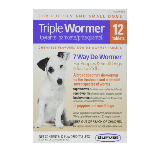 DURVET 12-Pack Triple Wormer Tablets for Puppies and Small Dogs