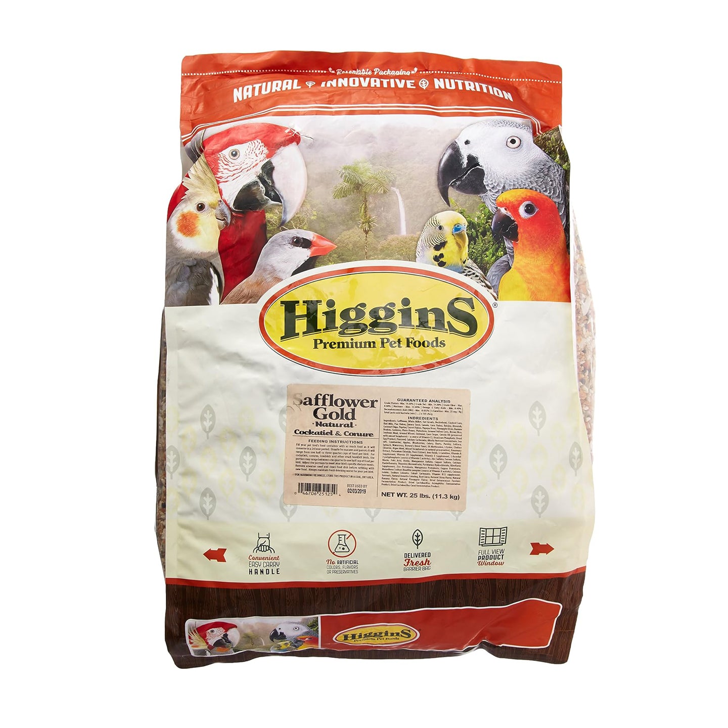 Higgins 466125 Safflower Gold Natural Food For Conure/Cockatiel, 25-Pound