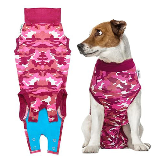 Suitical Recovery Suit for Dogs | Spay and Neutering Dog Surgery Recovery Suit for Male or Female | Soft Fabric for Skin Conditions | S+ | Neck to Tail 19.3”-22.4” | Pink Camouflage